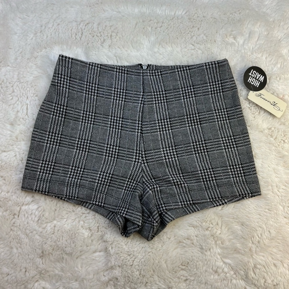 Forever 21 NWT High Waist Plaid Shorts Gray Women’s S Y2K Spring Preppy